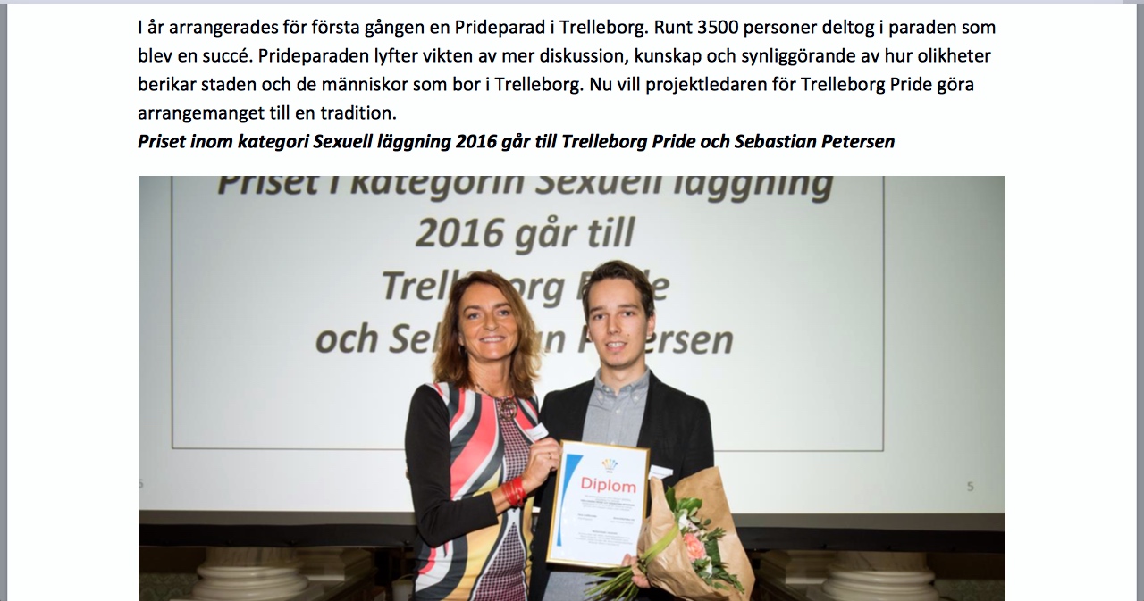 DiversityIndex Sweden 2016. Vinnare i kategorin "Sexuell läggning"; Sebastian Petersen